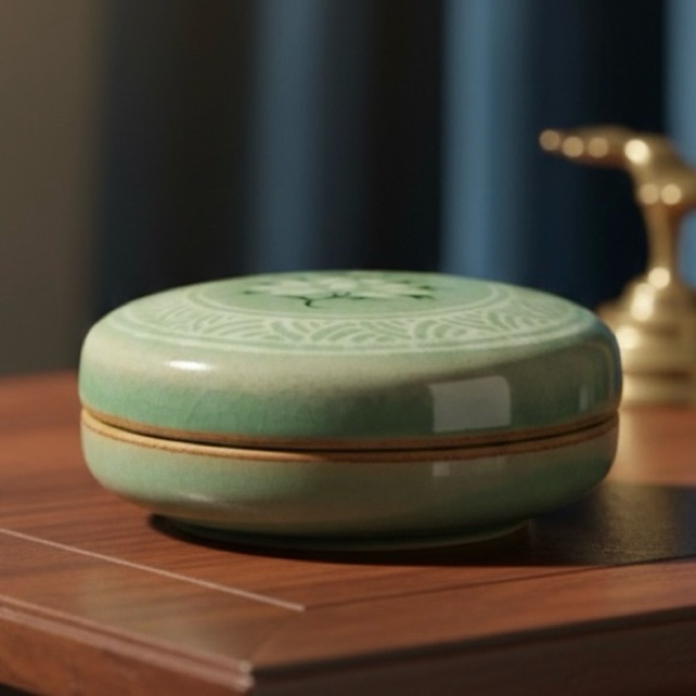 VTG ~ ASIAN CELADON GLAZED JAR WITH LID